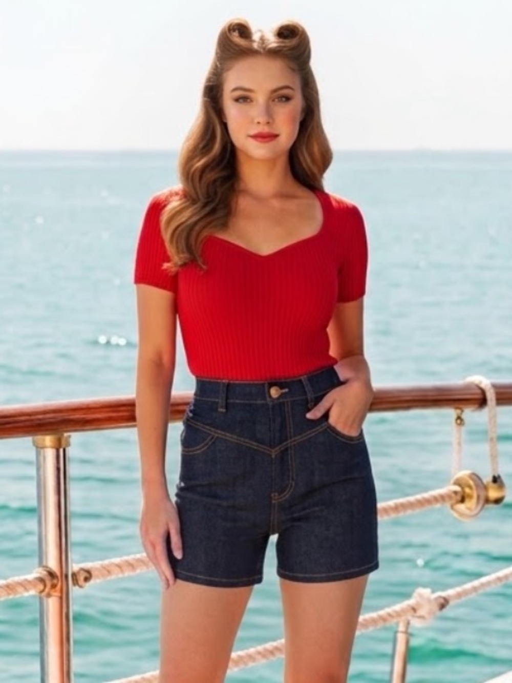 Unique Vintage High-Waist Dark Denim Shorts, 1X/16, Dark Wash, NWT